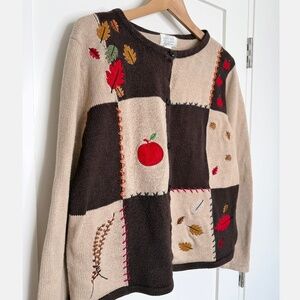 Christopher & Banks Vintage Fall Graphic Patchwork Embroidered Cardigan